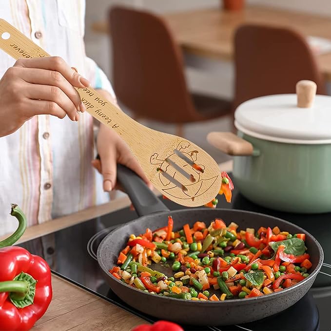 5PCS Duck Wooden Cooking Spoons Set Duck Gifts for Women Kitchen Decor Bamboo Cooking Utensil Spoons for Housewarming Wedding Anniversary Thanksgiving Christmas Gifts Mom Women