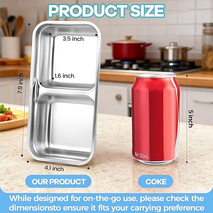 4 Pack Stainless Steel Snack Containers with Lids, 2-Compartment Reusable Food Storage Meal Prep Containers for Kids & Adults Lunch Boxes, School, Office, Travel, Camping