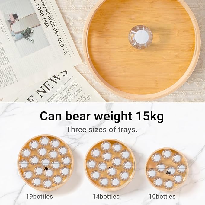 10in Bamboo Lazy Susan Pantry Organizer and Storage for Countertop and Spice Organization for Cabinet Round Rotating Serving Tray Turntable Seasoning Organizer for Kitchen Table Top