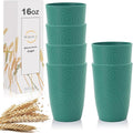 Wrova Wheat Straw Water Cups 16oz with Etched Pattern - Alternative Plastic Drinking Glasses Set of 6 - Reusable Tumbler Cups for Kids - Green