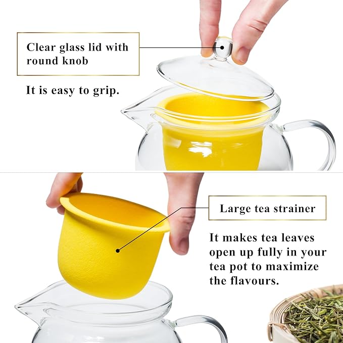 Heatproof Glass Teapot 13.5 fl (400 ml) with Removable Ceramic Infuser strainer Ha-Pot Made in Japan (Pink)