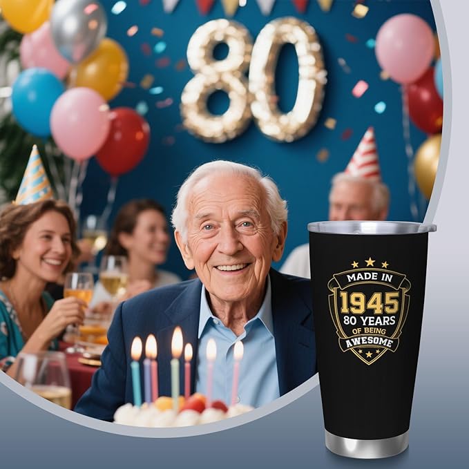 80th Birthday Gifts for Him, 80th Birthday Gifts for Men, Gift for 80 Year Old Man Tumbler, 20oz Coffee Tumbler, 80 Year Old Gifts for Men Coffee Mugs