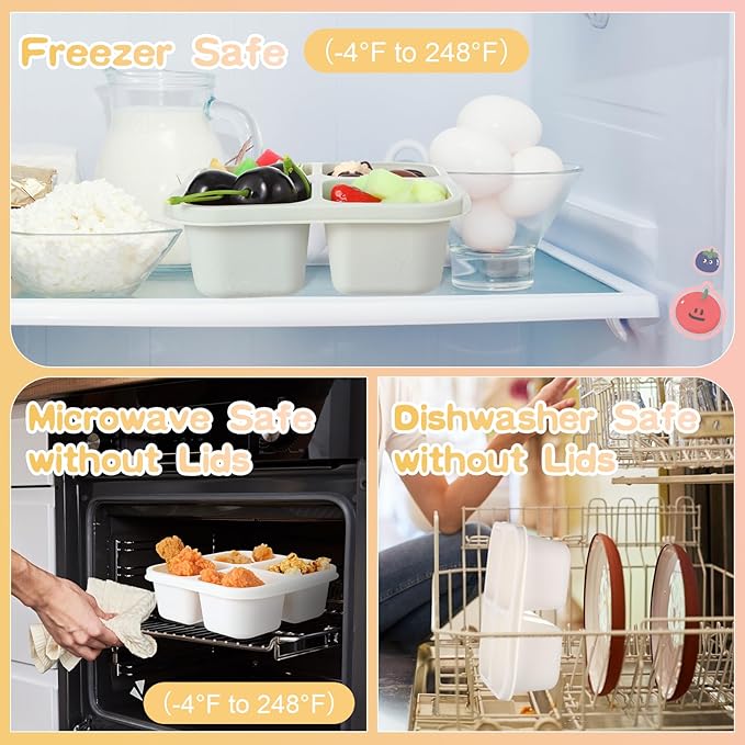 Honeydak 5 Pack Snack Containers 4 Compartment Bento Snack Boxes Reusable Lunchable Containers with Lids Divided Meal Prep Lunch Food Storage Box for School Work Travel (Lemon Color,Equal)