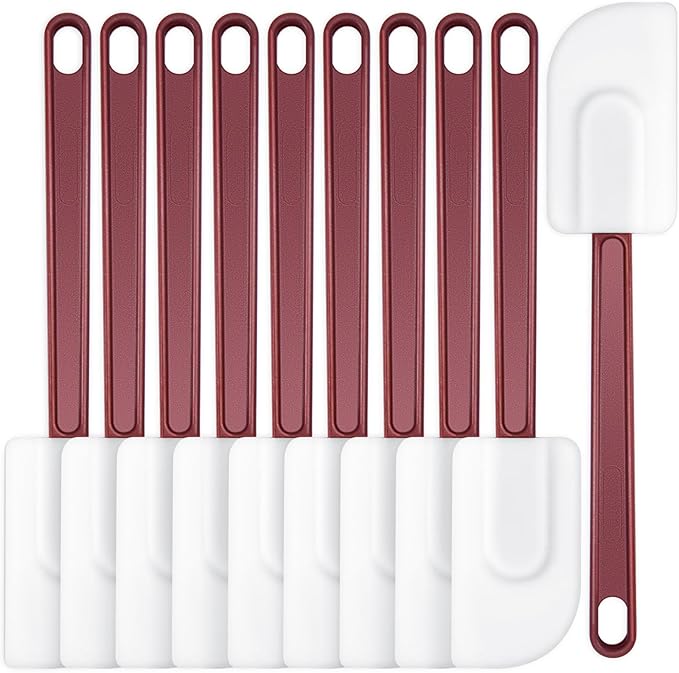 10 PCS Heat Resistant Rubber Silicone Spatula - 10 Inch Commercial Rubber Scraper for Kitchen Use Cooking Baking Mixing, Non Stick Food Scraper Baking Spatula with Sturdy Handle, Dishwasher Safe