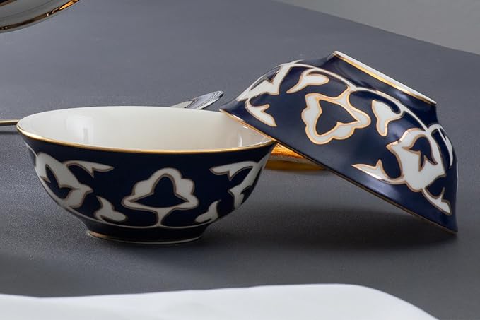 Blue and White Tea Cups - 6 oz. Tea Cups with White Vintage Design - Elegant Tea Serving cups for Kitchen and Gift for Women, Men, Adults and Tea Lovers (2 Cups)
