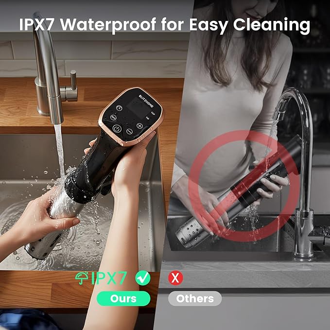 BLITZHOME Sous Vide Cooker, WiFi APP/Touch Control, IPX7 Waterproof Compact Sous Vide Machine Pro, Accurate Temperature & Timer, Ultra Quiet Stainless Precision Immersion Circulator with Recipes