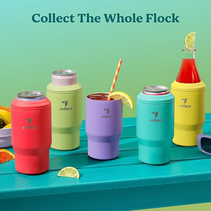 Reduce 4-in-1 Drink Cooler - Versatile Can & Bottle Holder with Vacuum Insulation - Keeps Drinks Cold Up to 4 Hours - Includes Bottle Opener - Fits Cupholders & Dishwasher Safe - 14oz - Purple Punch