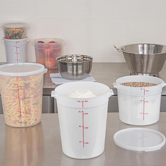 Restaurantware-Met Lux 8 Quart Food Storage Container, 1 White Storage Container - Lids Sold Separately, Red Volume Markers, Dishwashable Container, Side Handles, For Storing Foods