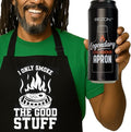BEZON Funny Grill Apron for Men – Beer Can Gift Packaging – Hilarious BBQ Gift for Dad, Husband, or Friend – Heavy-Duty Water-Resistant Canvas – I Only Smoke The Good Stuff