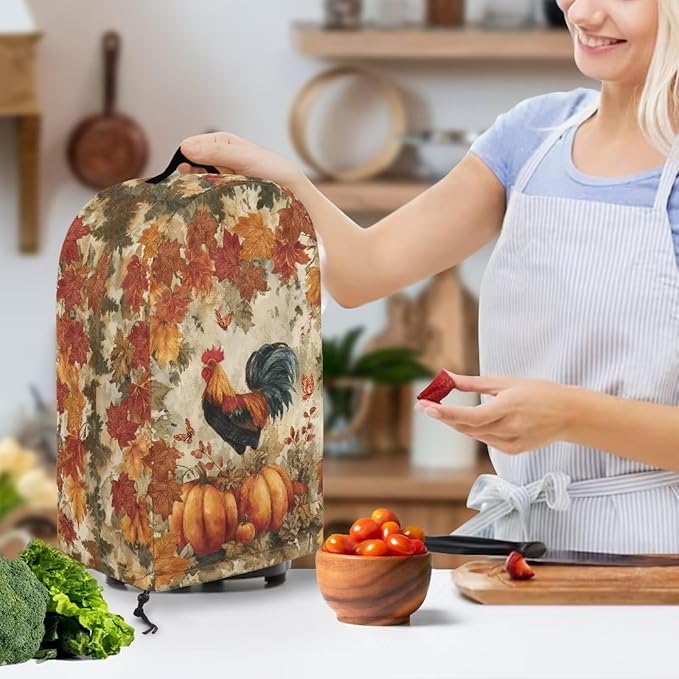 Autumn Rooster Pumpkin Blender Dust Cover Food Processor Cover Coffee Machine Appliance Covers for Kitchen Counter Blender Covers for Kitchen Machine