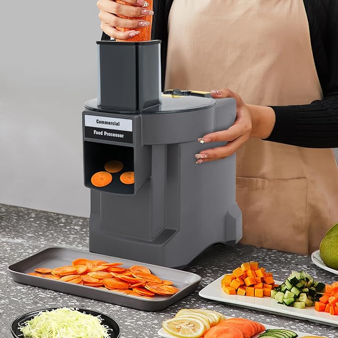 DYRABREST 3-in-1 Commercial Vegetable Processor 110W Electric Food Processor Multifunctional Vegetable Chopper Slicer Shredder Dicer with 3 Blades for Meat Vegetable Fruit Prep