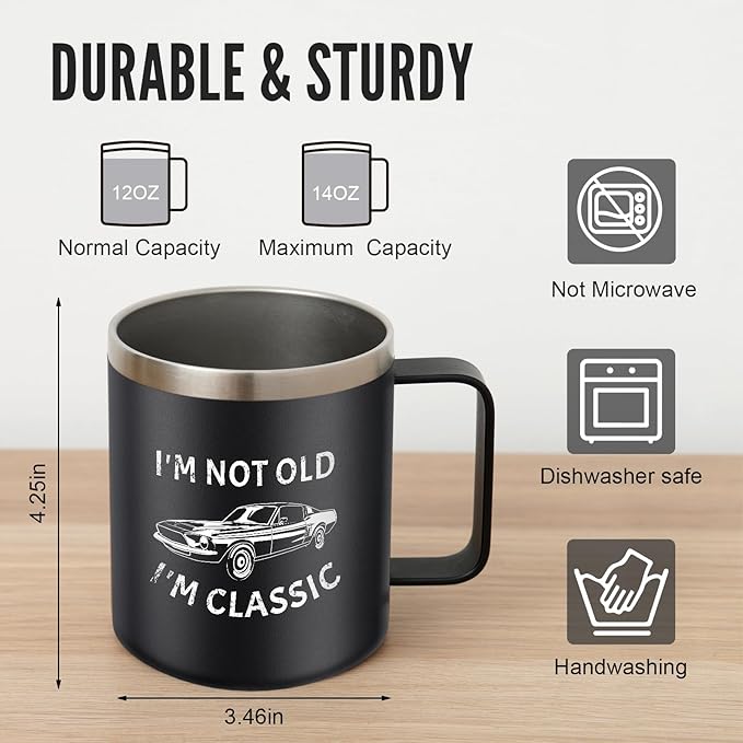 NOWWISH "I Am Not Old Mug - 14oz Coffee Mug for Men, Christmas Birthday Gifts for Dad Husband Grandpa, Stocking Stuffers (Black)