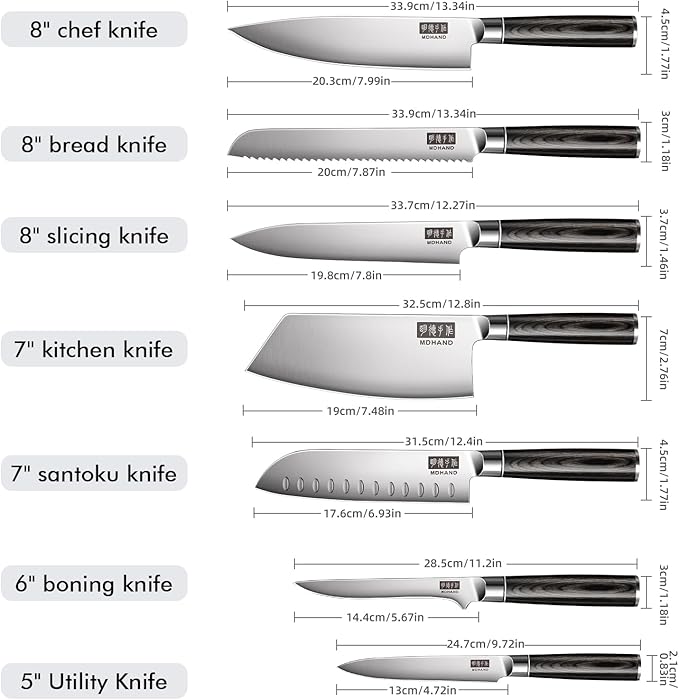 MDHAND Knife Set, 7PCS Professional Japanese Kitchen Knife Set, High Carbon Stainless Steel Chef Knife Sets - Pakkawood Handle for Professional Chef, Camping, Cooking, Dishwasher Safe, Elegant Box