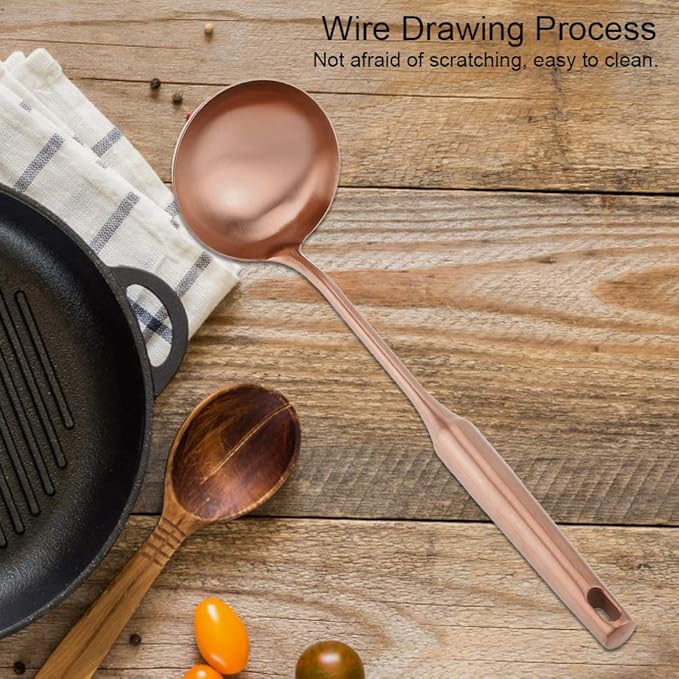 Soup Ladle, Stainless Steel Cooking Utensil Big Soup Spoon Kitchen Spatula Turner Cooking Tool Comfortable Grip (Rose Gold Soup Ladle)
