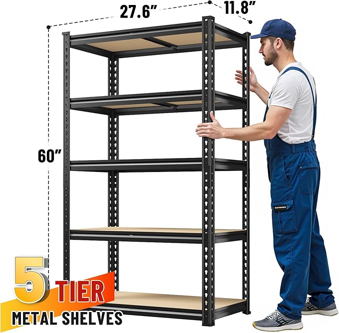 Bepatio Storage Shelves 2000LBS Garage Shelving Heavy Duty Metal Shelving Unit Adjustable Garage Shelf Pantry Shelves for Kitchen Warehouse Basement 27.6" W x 11.8" D x 60" H