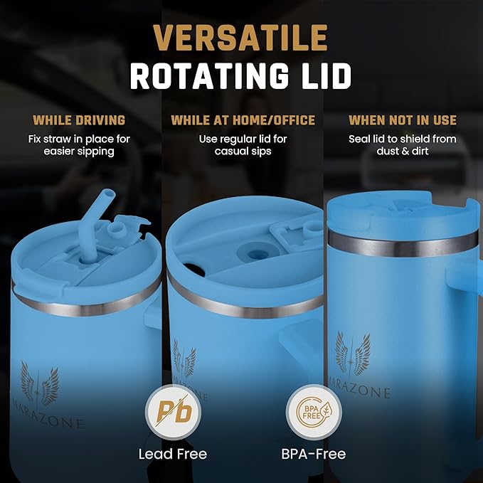 40 oz Insulated Tumbler with Handle and Straw – Stainless Steel Double Wall Vacuum Cup Fits Car Cup Holder, Hot Cold Travel Mug, BPA Free Reusable Water Bottle Gift for Women Men - Sky Blue