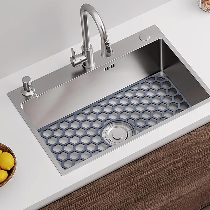 Silicone Sink Protectors for Kitchen Sink with Center Drain - 18.2"x12.5" Kitchen Sink Mats Accessory, Non-Slip Heat Resistant Sink Mat for Bottom of Farmhouse Porcelain Stainless Steel Sink