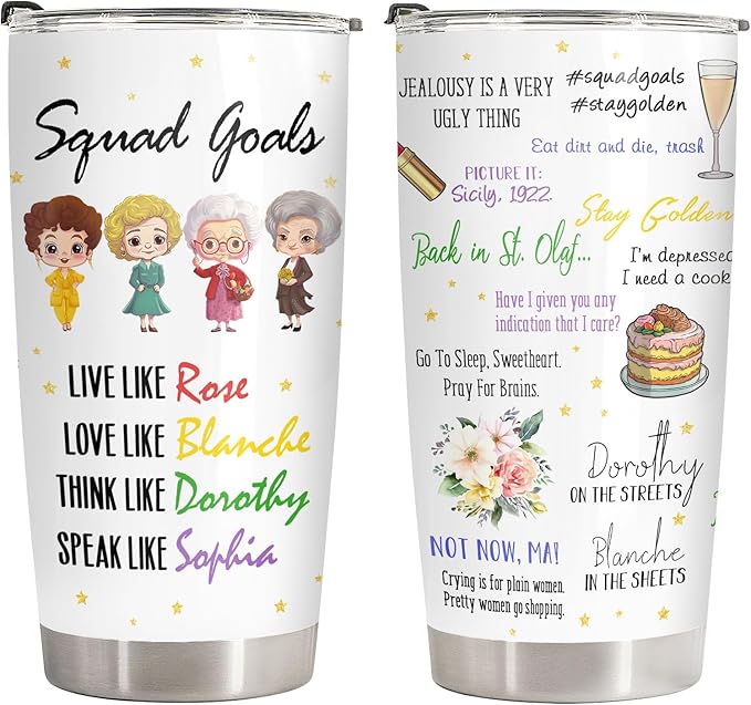 34HD Valentine Friend Gifts, Golden Movie Tumblers with Lid 20 oz Stainless Steel, Best Friend Travel Cup Mug, Friend Decor, Birthday Gifts for Bestie Women Girls