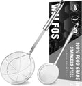 Walfos 7 inch Extra Large Spider Strainer - Stainless Steel Fryer Scoop & 4 in Skimmer Spoon, Set of 2 - Kitchen Spider Skimmer Strainer With Handle, For Cooking, Frying, Pasta, Egg, Foam