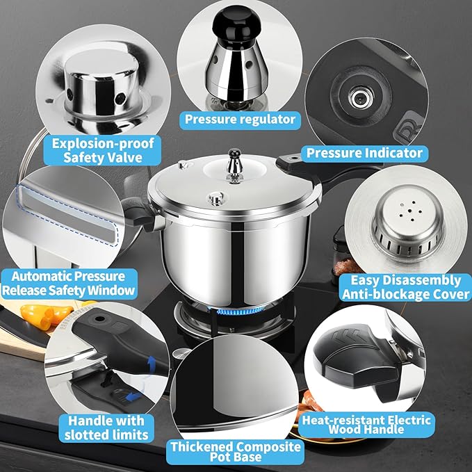 Stainless Steel Pressure Cooker, Peterboo 3 Quart Induction Compatible Thickened Small Pressure Cooker with Spring Valve Safeguard Devices, Compatible with Gas & Induction Cooker 1-2 people Use