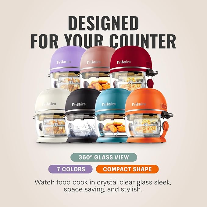 Non Toxic Air Fryer™ - Glass AirFryer 5 Quart w/ 360 Visibility, Self-Cleaning, 400F Vortex Air Fryer for Even Cooking, BPA-Free Teflon Free, 9-in-1 Functions, Rotisserie, Roast, Bake, Orange