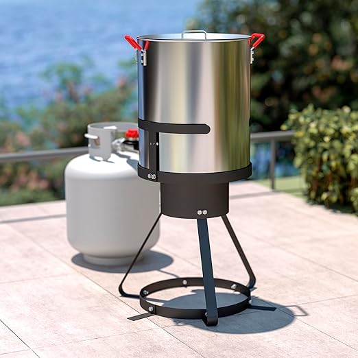 30 Qt Aluminum Turkey Fryer Pot with Stockpot Basket & 50,000 BTU Propane Gas Burner, Outdoor Deep Fryer & Seafood Boil Pot-Outdoor Cooker for Crawfish, Crab, Shrimp and Frying