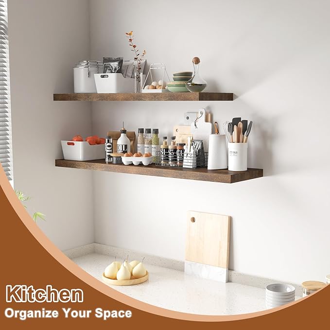 12 Inch Deep Floating Shelves for Wall 3 Pack Floating Shelfs Large Storage Space Wall Decor Display Shelf for Bathroom Living Room Bedroom Kitchen 40" W x 12" D x 1.2" H Rustic Brown