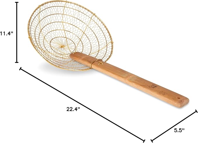 Craft Wok Large 11-Inch Brass Mesh Strainer/Spider Skimmer Zhao Li, Robust & Elegant Kitchen Tool for Frying & Straining, Authentic Oriental Cookware - / 732W7-11in