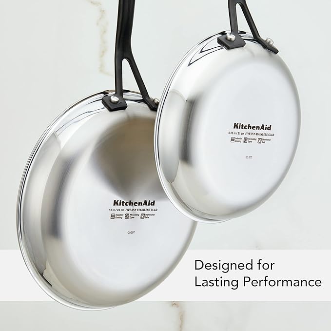 KitchenAid 5-Ply Clad Polished Stainless Steel Frying Pan/Skillet, 10 Inch - Stainless Steel