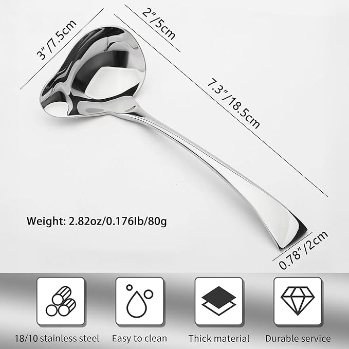 Comicfs 2 Pack Gravy Spoon Mini Gravy Ladle Drizzle Spoon 18/10 Stainless Steel Small Ladle with Pouring Spout Gravy ladle for Sauce Serving, Salad dressing and dressings, Dishwasher Safe