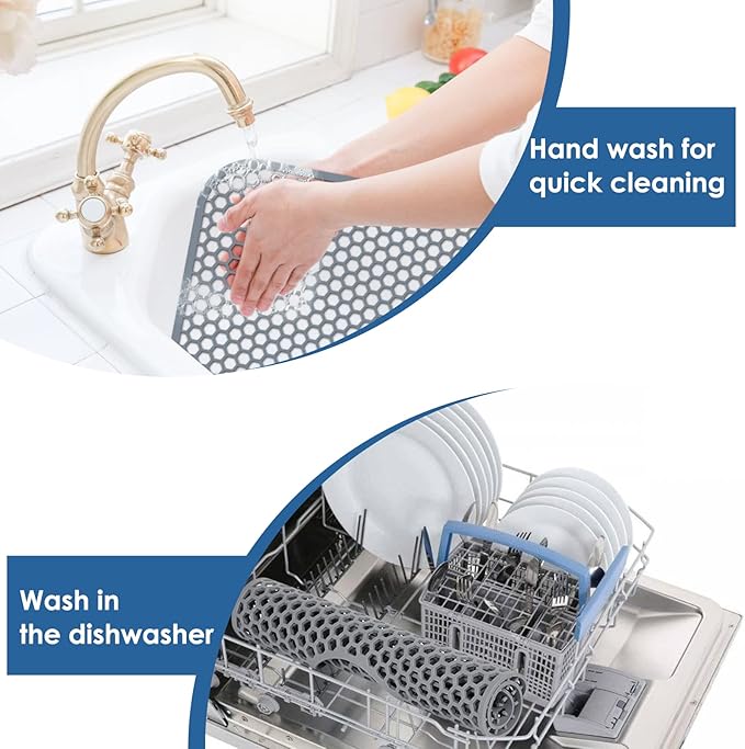 2 Pack Silicone Kitchen Sink Protector Mat with Rear Drain - 13.58''x 11.6'' Kitchen Sink Accessory, Folding Non-Slip Heat Resistant Mat Grid for Bottom of Porcelain Stainless Steel
