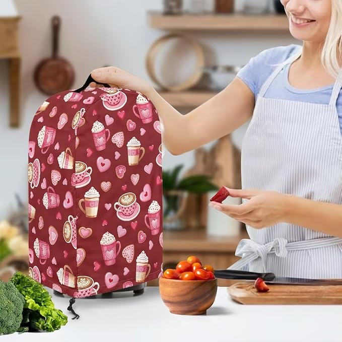 Romantic Kitchen Blender Dust Cover Red Food Processor Heat Dust Protection with Top Handle, Easy to Clean Small Appliance Coffee Maker Juicer Cover