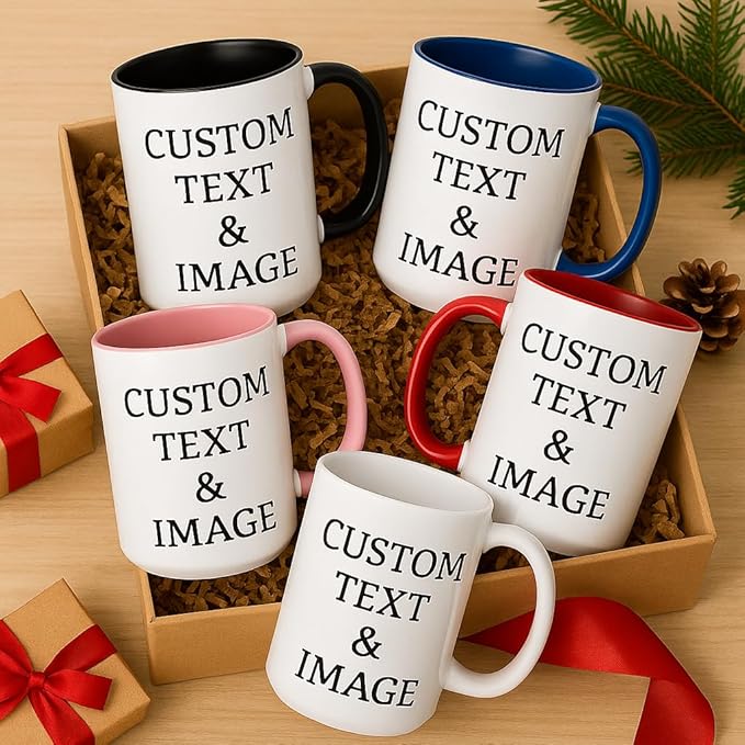 Customized 15oz Ceramic Coffee Mugs with Personalized Text and Photo Image Upload Novelty Gift, Personalize With Different Design And Images, Custom Gift (Pink)