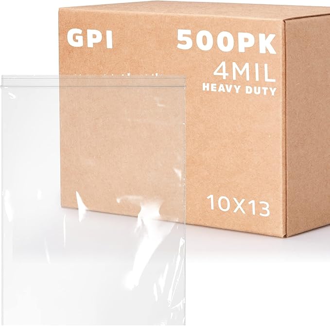10" x 13" Heavy-Duty Zip Bags - 500 Count - Clear Plastic Reclosable Zipper Baggies, 4 Mil Thick Freezer Storage Poly Bags for Packaging Food, Clothing, Tools & Sharp Objects.