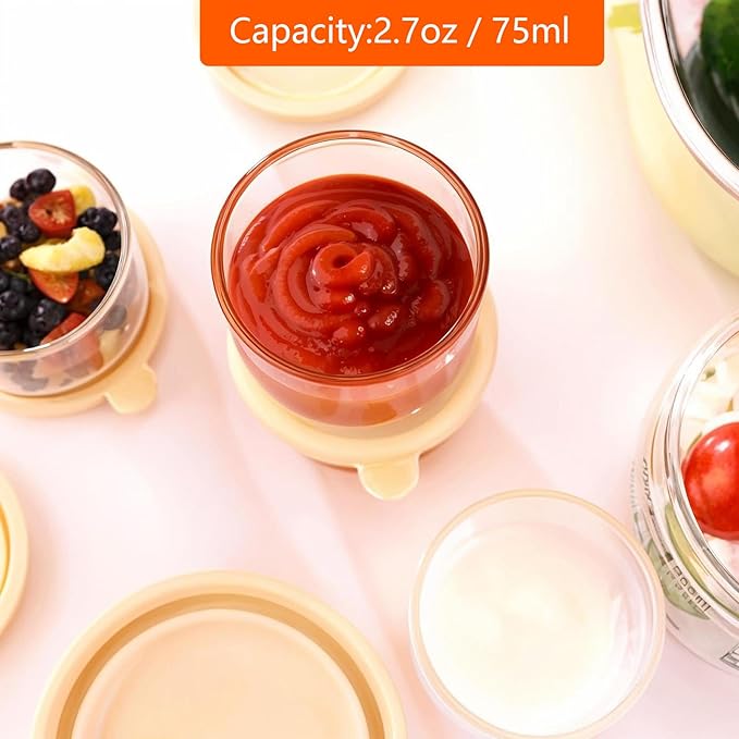 Salad Dressing Container To Go, 2.7 oz Glass Small Condiment Container with Lids, Dipping Sauce Cups for Lunch Box, Leakproof Reusable Sauce Containers, Salad Jars Meal Prep (2.7oz×2pcs)