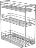 ROOMTEC Pull Out Spice Rack for Narrow Cabinet (8½" W X 20½" D),3 Tier Slide Out Cabinet Organizer and Pull Out Shelves Under Cabinet Storage for Kitchen, Chrome