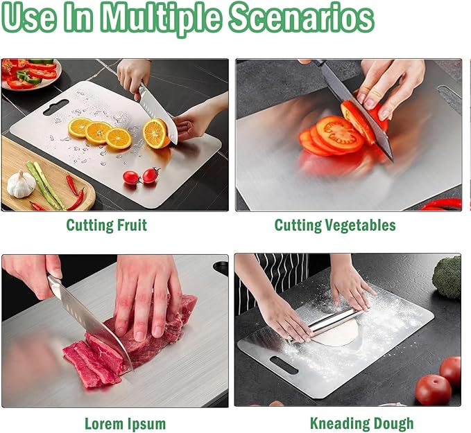Titanium Cutting Board, 2025 New Upgrade 100% Pure Titanium Cutting Boards for Kitchen, Double Sided Non Stick Chopping Board for Cutting Meat Vegetable Fruit, Easy to Clean (L)