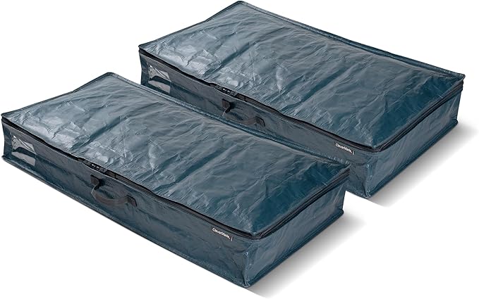 CleverMade Foldable Storage Container Bags, Pack of 2 Heavy Duty Plastic Reusable Oversized Packing, Under Bed or Duffel Storage Bins for Dorm Room Home Utility Laundry Grocery Shopping Travel