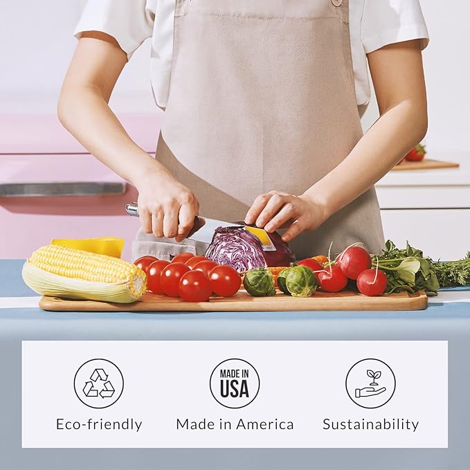 Elihome Premium Series Color Code Wood Fiber Dishwasher Safe Cutting board for Kitchen, Made in USA, Food Icon, Juice Grooves, Non-Porous, Non-slip Feet,Large 16" x 12"