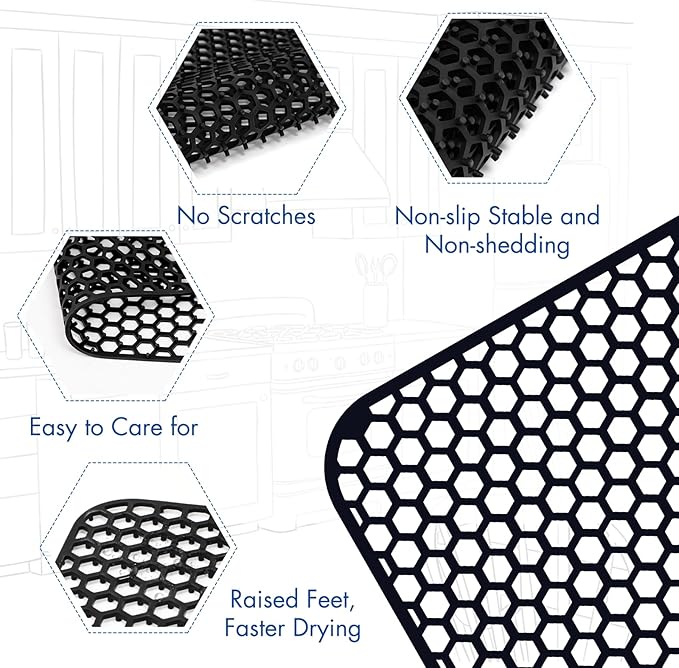 Silicone Sink Protectors for Kitchen Sink - 26"x 14" Kitchen Protector Accessory, Non-Slip Heat Resistan Mat for Bottom of Farmhouse Stainless Steel Porcelain, Dishwasher Safe (Black)