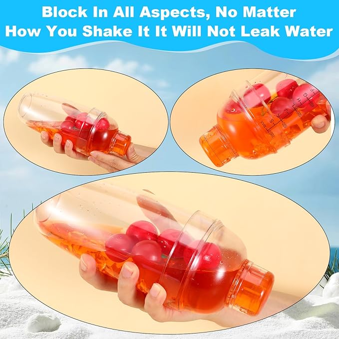 8 Pcs Plastic Cocktail Shaker Drink Mixer with Scales and Strainer Top Clear Shaker Cup with Measurement Plastic Bar Mixing Tool for Tea Coffee Bubble Tea Milk