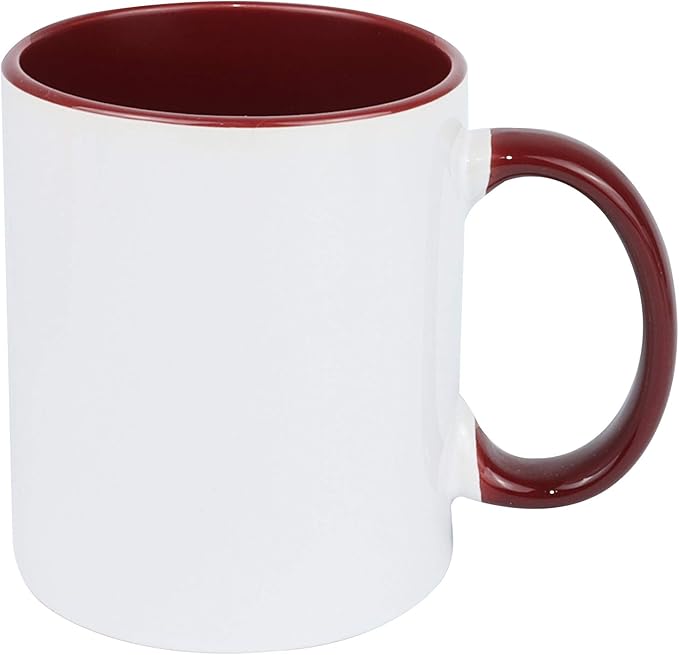 11oz White Ceramic Sublimation Coffee Mug With Solid Colors Inside and Handle, Mixed 6 Colors Option #2 of Blue, Dark Red, Hunter Green, Orange, Purple and Turquoise, Case of 6