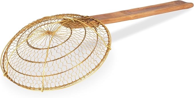 Craft Wok Medium 8-Inch Brass Mesh Strainer/Spider Skimmer Zhao Li, Robust & Elegant Kitchen Tool for Frying & Straining, Authentic Oriental Cookware - / 732W7-8in