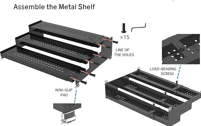 Metal Spice Rack Organizer for Cabinet, 3 Tier Expandable Spice Storage Shelf, Great for Kitchen Cabinets, Cupboard,Pantry and Countertop More,Metal Plate with Hole(3PACKS/Gun-Grey)