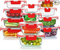 KOMUEE 24 Pieces Glass Food Storage Containers Set, Meal Prep Containers-Stackable Airtight Glass Storage Containers with lids,Freezer, Microwave, Oven Safe,Red