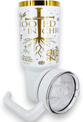 40oz Christian Tumbler with Handle & Straw – “Rooted in Christ,” “Jesus Is King,” Faith Scripture Gift – Double Wall Insulated Stainless Steel Mug for Hot & Cold Drinks (Rooted In Christ)