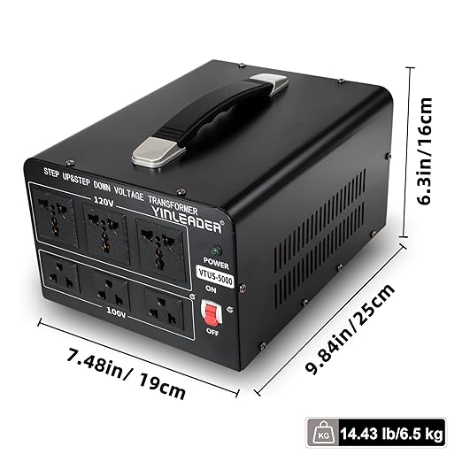 Yinleader 120V to 100V US to Japan Voltage Converter Step Down/Up Transformer for Japanese Industrial or High-Power Use in US(5000W)