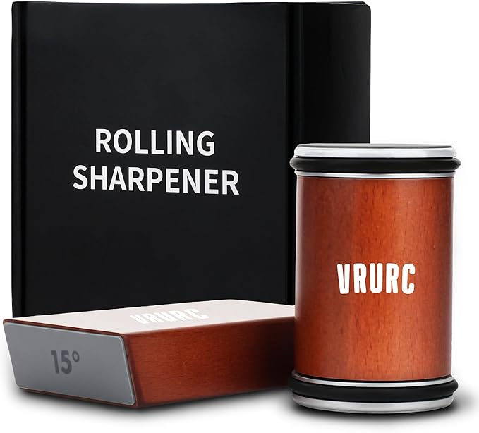Vrurc Kitchen Knife, Drum Knife Sharpening Kit, Diamond Grinding Surface, Drum Knife Sharpener for Chef's Knives and Pocket Knives, 15° and 20° Magnetic Angles, Kitchen Knife Sharpener (Brown)