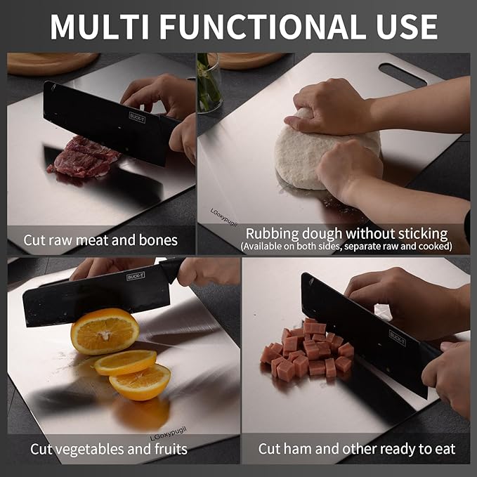 Katuchef Titanium Cutting Board 100% Pure Titanium Cutting Boards for Kitchen Non Toxic, Double-Sided Medical-Grade Hygiene Durable Non Moldy Dishwasher Safe Meat Fruit metal Board
