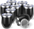 StarSpeed 12oz/8 Pack Wine Tumbler with lid, Stainless Steel Travel Mugs Stemless Double Wall Insulated Coffee Cup, Insulated Wine Glasses Travel Tumbler for Cold & Hot Drinks(Black, 8)
